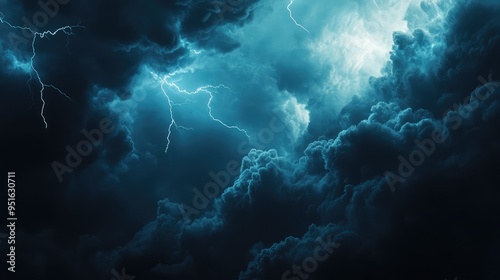 Detailed photo of dark storm clouds with striking blue lightning, set against a clean white background for dramatic contrast.