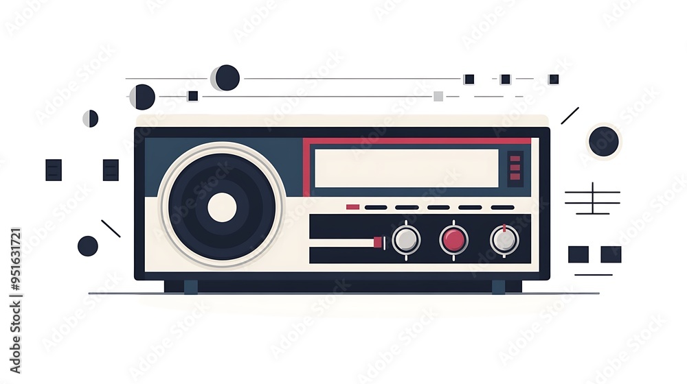 Fototapeta premium Minimalist Flat Vector Audio Player with Control Icons on White Background