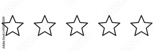 Five stars customer product rating system. Rating stars widget. Feedback or Rating. 5 star rating icons. Vector illustration isolated on white background.