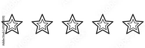 Five stars customer product rating system. Rating stars widget. Feedback or Rating. 5 star rating icons. Vector illustration isolated on white background.