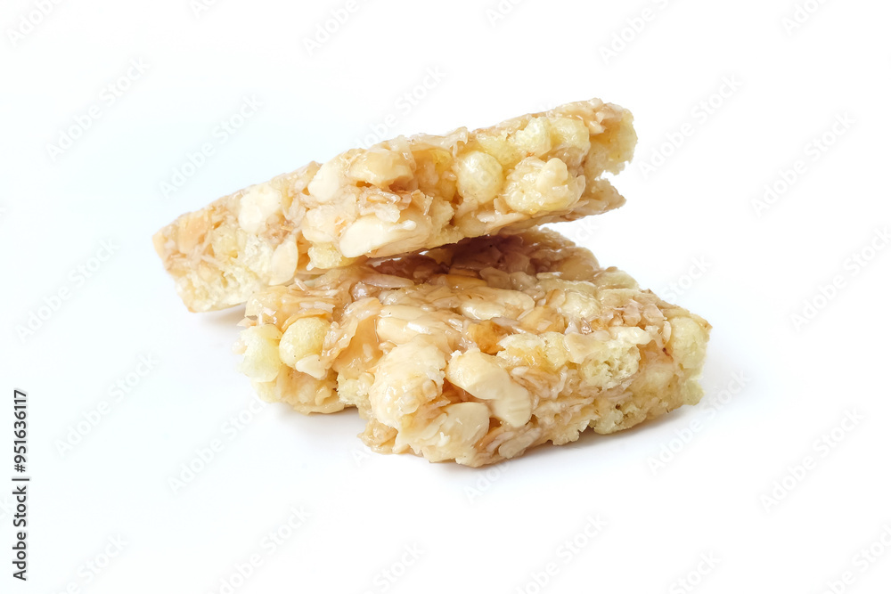 Muesli bar or granola bar isolated on white background.