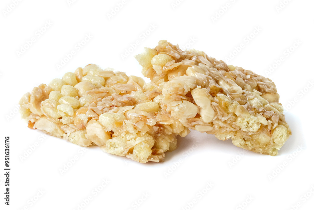 Muesli bar or granola bar isolated on white background.