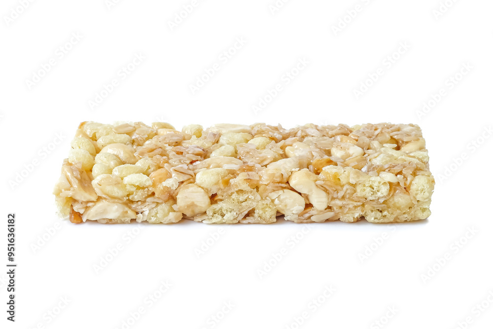 Muesli bar or granola bar isolated on white background.