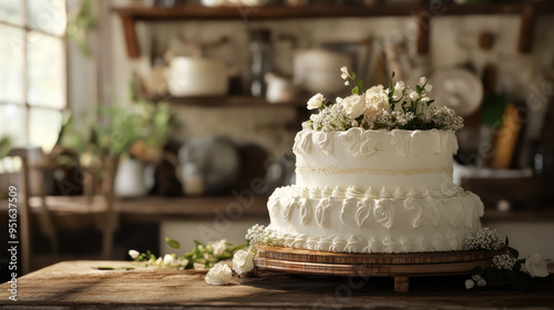 Wedding Cake Decorated With Roses On A Table, Classic Wedding Cake Decor, Marriage Celebration, Confectionery Advertise