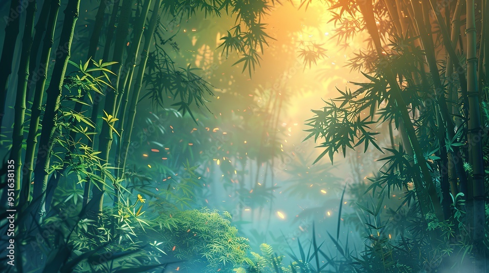 Stunning Beautiful Green Bamboo Forest Background: A Serene and Enchanting Natural Scene. Showcasing the Grace and Tranquility of Bamboo Groves.