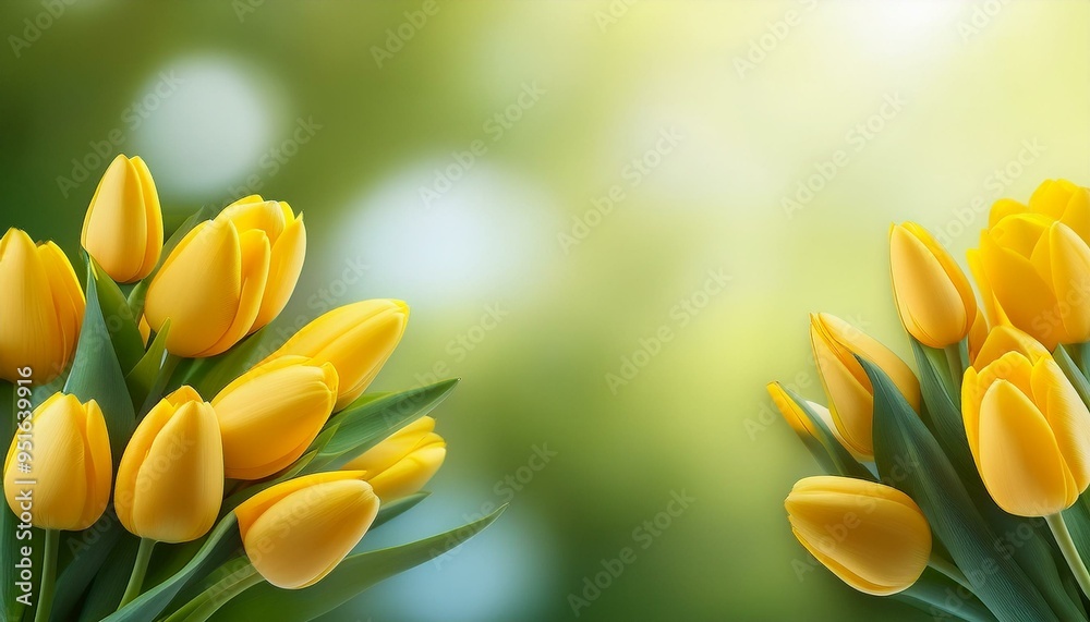 bouquet of yellow tulips on a blurred green background bouquet of yellow tulips on a blurred green background