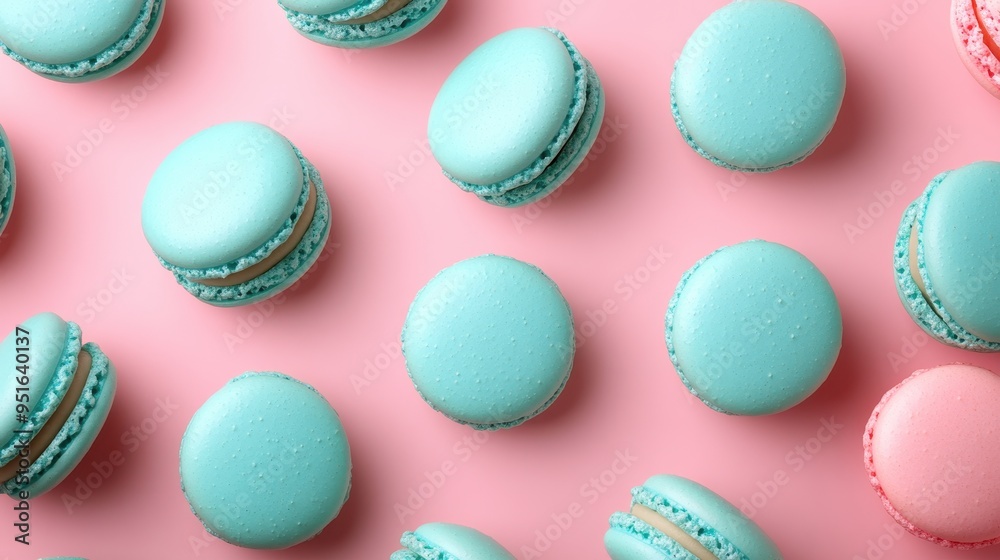 French sweet blue macaroons on color background,French macaron cookies baked pattern,french macaroons,Paris Pastry,bakery and branding concept,Delicious french desserts,copy space. French sweet blue macaroons on color background,French macaron cookies baked pattern,french macaroons,Paris Pastry,bakery and branding concept,Delicious french desserts,copy space.