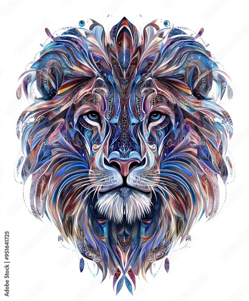 A vibrant, artistic depiction of a lion's face, showcasing intricate patterns and colors. A vibrant, artistic depiction of a lion's face, showcasing intricate patterns and colors.