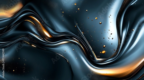 Abstract fluid design with shimmering gold accents on a dark background