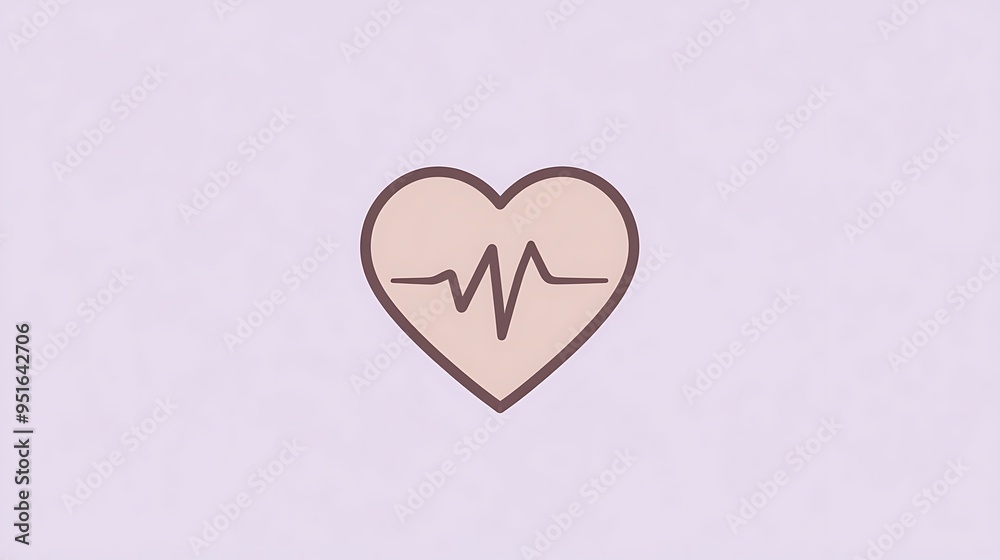 Minimalist Heart Icon with Heartbeat Line on Light Lavender Background Minimalist Heart Icon with Heartbeat Line on Light Lavender Background