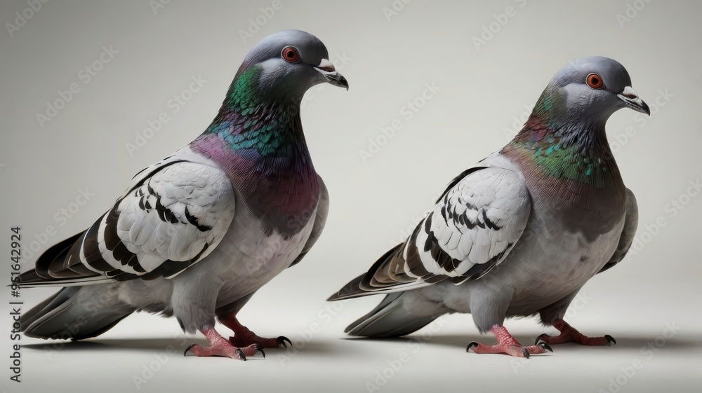 Pigeon bundle standing, portrait, and flying, isolated Pigeon bundle standing, portrait, and flying, isolated