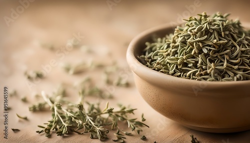 Raw Organic Dried Thyme in a Bowl 