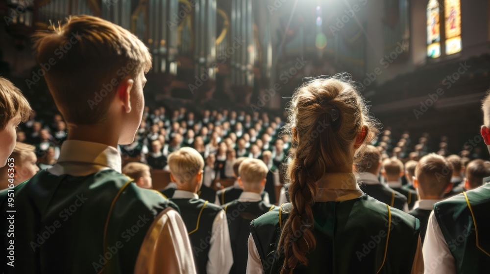A group of children are standing in a church choir