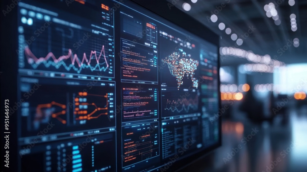 Aerospace supply chain managers analyzing data on a digital dashboard, focusing on industry trends and logistics flow Aerospace supply chain managers analyzing data on a digital dashboard, focusing on industry trends and logistics flow