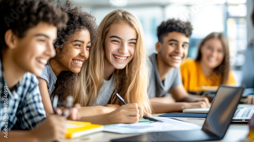 group of students using laptop