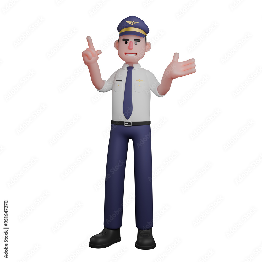 3D Cartoon Aircraft Pilot. A pilot is standing as if he is delivering information. Aviation Action 3D Cartoon Aircraft Pilot. A pilot is standing as if he is delivering information. Aviation Action
