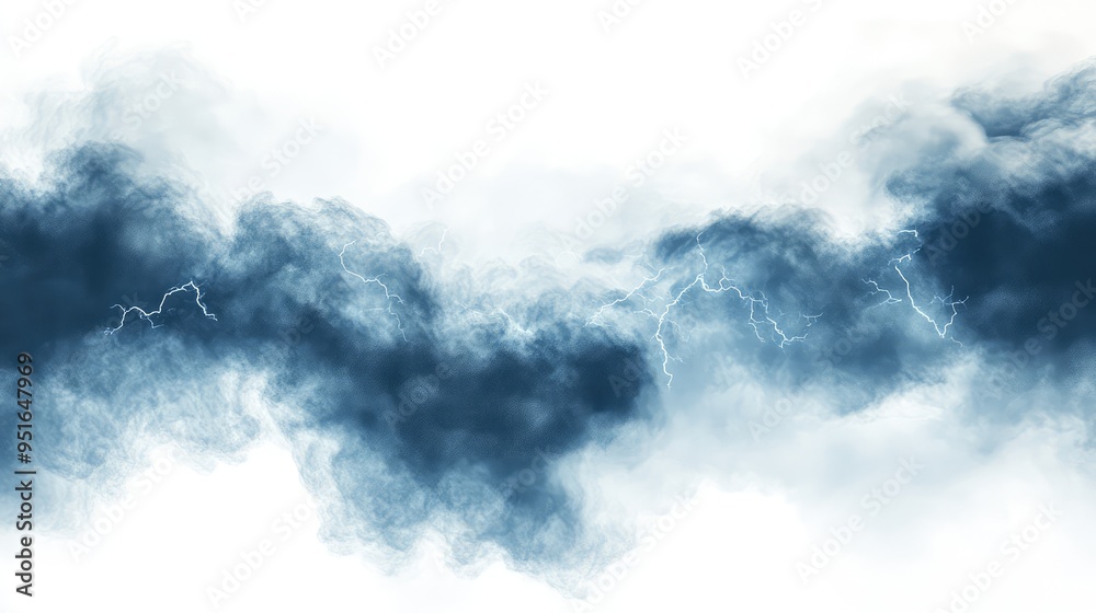 Storm clouds crackling with blue lightning, captured in high detail against a white background, emphasizing the contrast. Storm clouds crackling with blue lightning, captured in high detail against a white background, emphasizing the contrast.