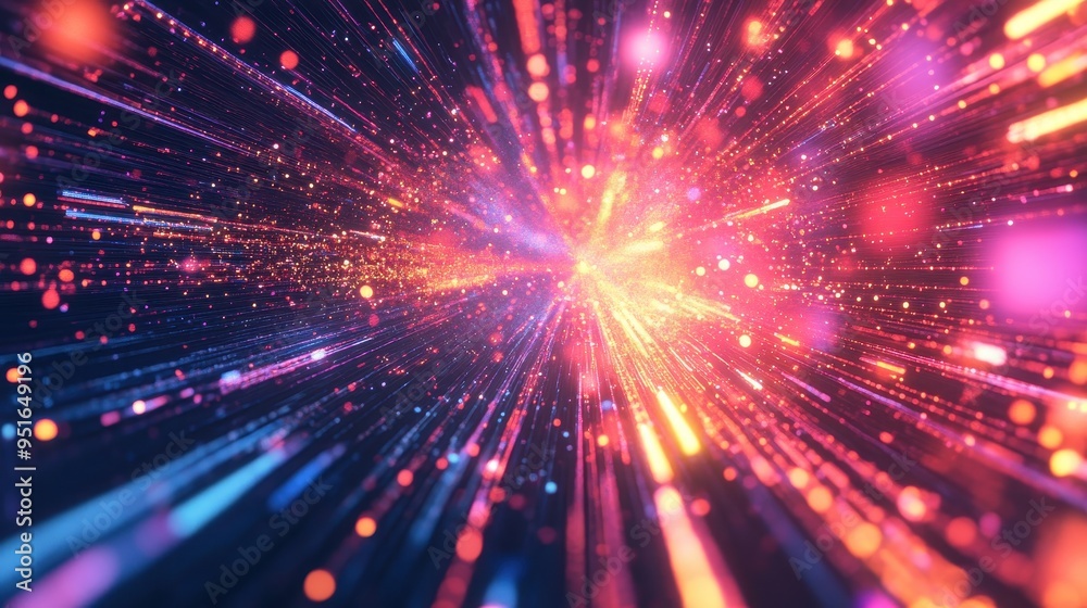 Naklejka premium Abstract Background with Bright Light Streaks and Glowing Particles - 3D Render