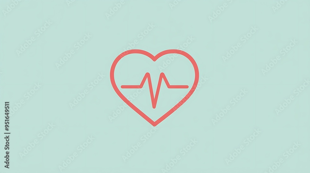 Minimalist Red Heart Icon with Heartbeat Line on Light Mint Background Minimalist Red Heart Icon with Heartbeat Line on Light Mint Background