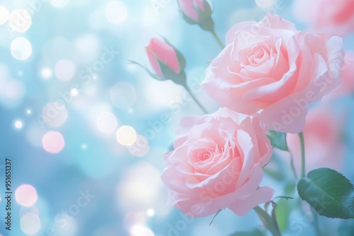 Pink Rose Romance in Blurred Background. Clean modern background with beautiful roses for banners, posters, with generative ai