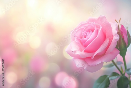 Pink Rose Romance in Blurred Background. Clean modern background with beautiful roses for banners, posters, with generative ai