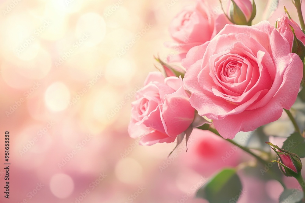 Pink Rose Romance in Blurred Background. Clean modern background with beautiful roses for banners, posters, with generative ai Pink Rose Romance in Blurred Background. Clean modern background with beautiful roses for banners, posters, with generative ai