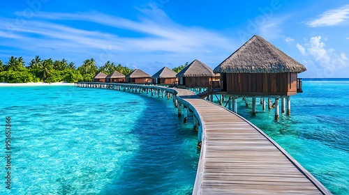 Tranquil Bliss in the Maldives: Overwater Bungalows by the Azure Seas for Sustainable Green Tourism photo