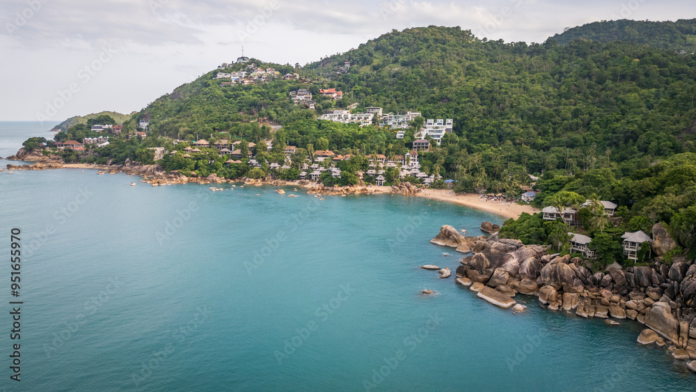Obraz premium Aerial of Koh Samui island coral cove silver beach near Lamai village 