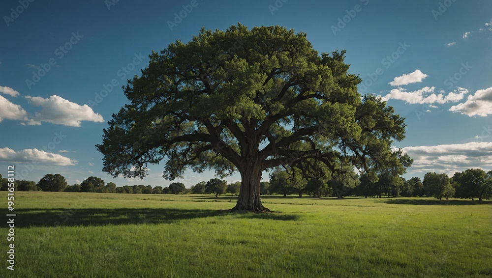 Lone tree in a peaceful park setting, surrounded by green grass and blue skies. Lone tree in a peaceful park setting, surrounded by green grass and blue skies.