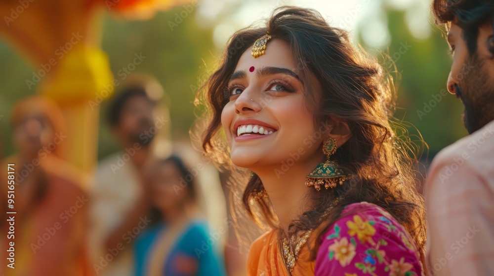 Young indian woman with traditional attire celebrating her culture festival. Beautiful female wearing traditional ethnic dress during festival celebration. Young indian woman with traditional attire celebrating her culture festival. Beautiful female wearing traditional ethnic dress during festival celebration.