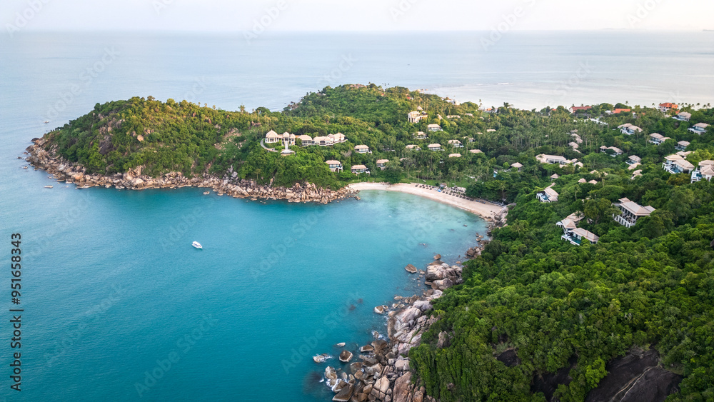 Aerial sunset view of Koh Samui island in the gulf of Thailand famous dreamy travel holiday destination in south east asia Aerial sunset view of Koh Samui island in the gulf of Thailand famous dreamy travel holiday destination in south east asia
