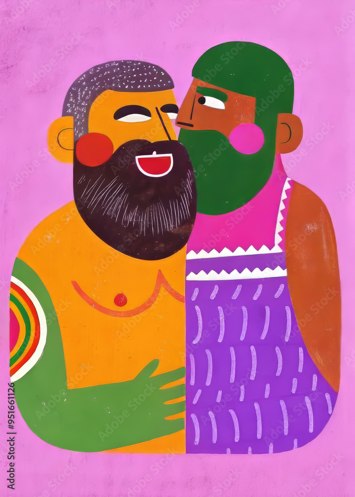 Warm Embrace Between Two Men in Colorful Illustration Warm Embrace Between Two Men in Colorful Illustration
