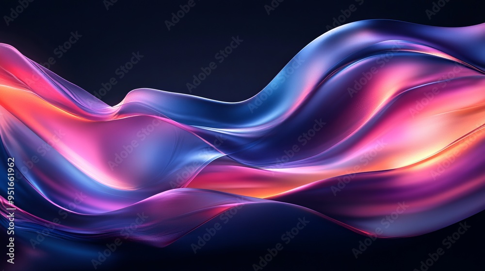 Fototapeta premium Colorful abstract wave patterns flowing smoothly in dark background