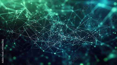 Abstract Green and Blue Digital Network Background with Connecting Lines and Dots