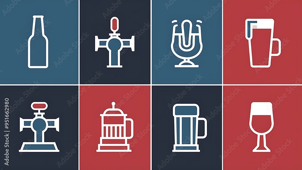 Beer blue and red four color minimal icon set Beer blue and red four color minimal icon set
