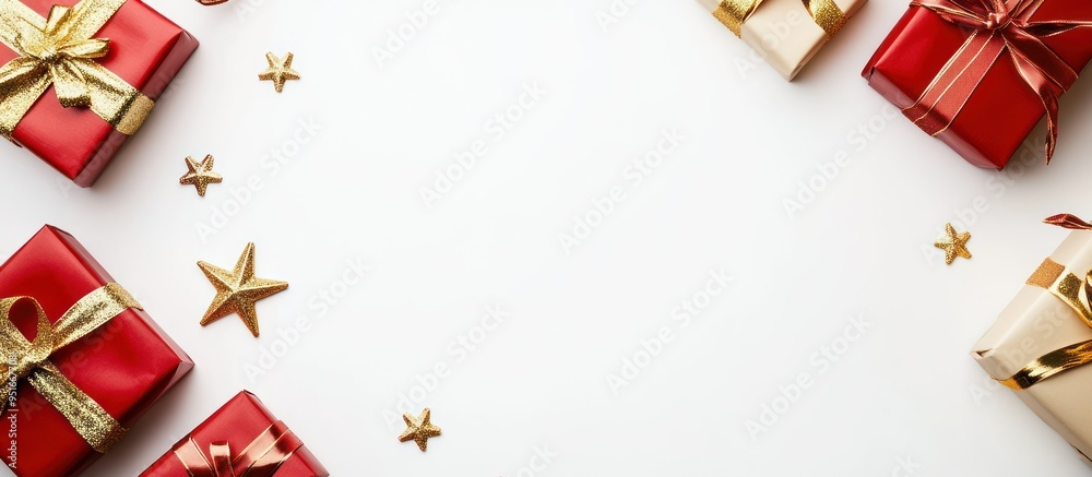 Christmas Gifts and Stars on White Background Christmas Gifts and Stars on White Background