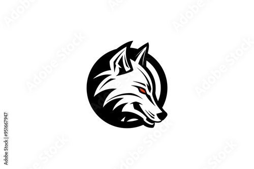White wolf head logo in circle with black and red color