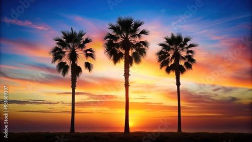 Silhouette of a triple trunk palm tree on a background, palm tree, silhouette, triple trunk, isolated, background, tropical