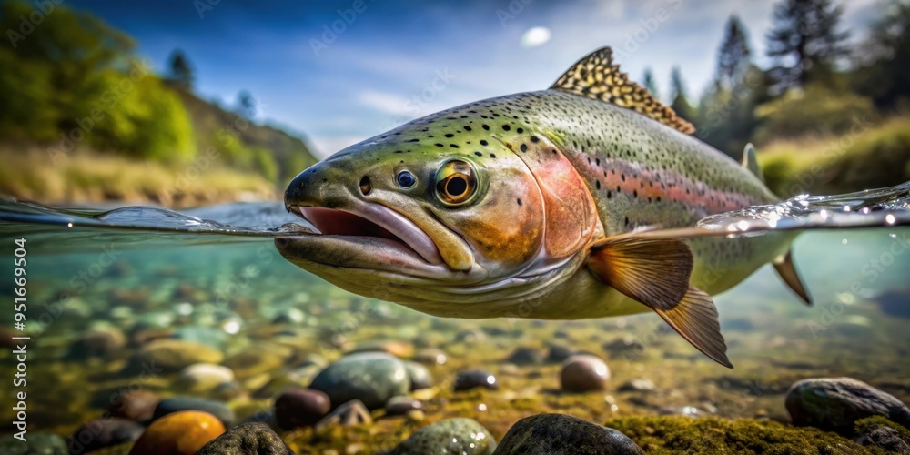 Naklejka premium Trout dynamics research setting with advanced technology equipment , Trout, dynamics, research