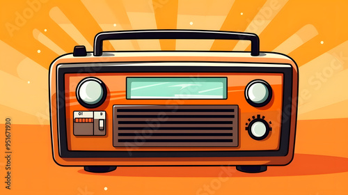 Old radioreciever symbol. FM, retro music, advertising, broadcast, podcast signs. Outline, flat, and colored style.