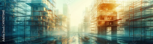 Deserted construction site with a collapsing building and twisted scaffolding, symbolizing market failure.