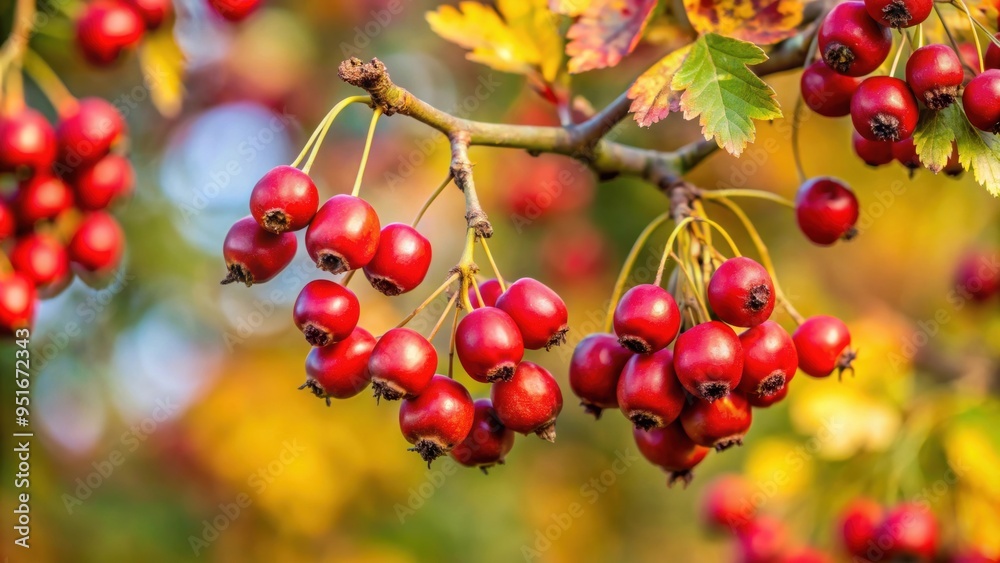 Autumn hawthorn berries hanging on a tree branch , autumn, berries, red, seasonal, hawthorn, tree, foliage, nature, vibrant Autumn hawthorn berries hanging on a tree branch , autumn, berries, red, seasonal, hawthorn, tree, foliage, nature, vibrant
