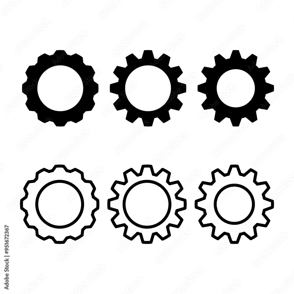 Gear icon set on white background Gear icon set on white background