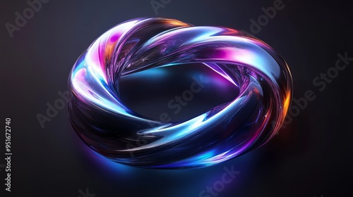 Colorful abstract knot shape illuminated in dark background with glowing effects