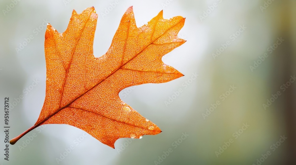 Detailed close-up of an orange autumn oak leaf against a soft, blurred background, highlighting the intricate textures and vibrant fall colors. Detailed close-up of an orange autumn oak leaf against a soft, blurred background, highlighting the intricate textures and vibrant fall colors.