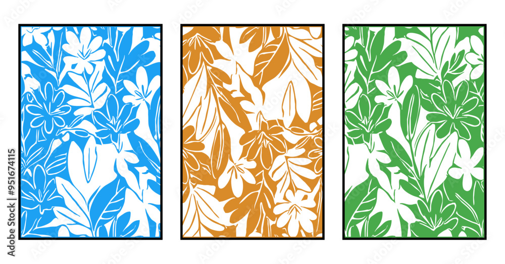 Set of 3 botanical illustrations for printing on wall decorations, covers, leaflets Set of 3 botanical illustrations for printing on wall decorations, covers, leaflets