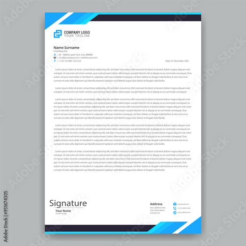 Blue and black corporate letterhead template for business
