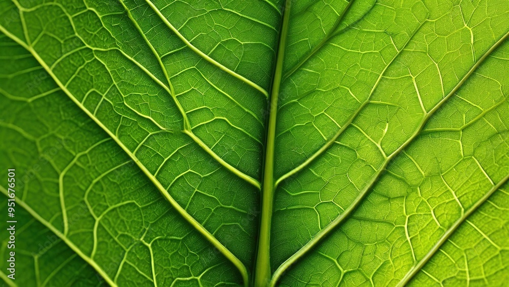 Obraz premium Close-up of a green leaf showing intricate veins and textures.
