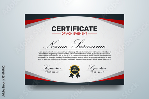 Modern certificate of achievement template with red and black design