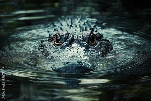 An alligator swimming in water